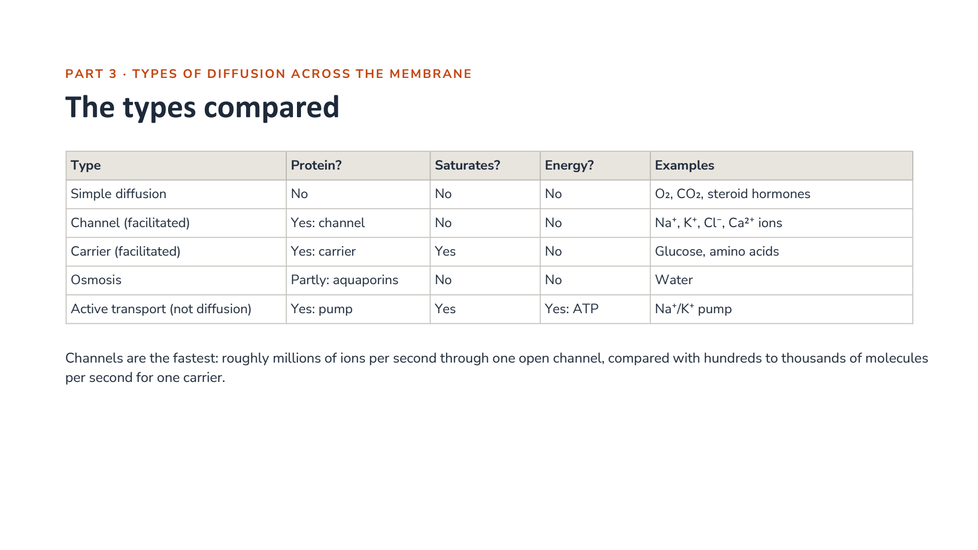 The types compared table
