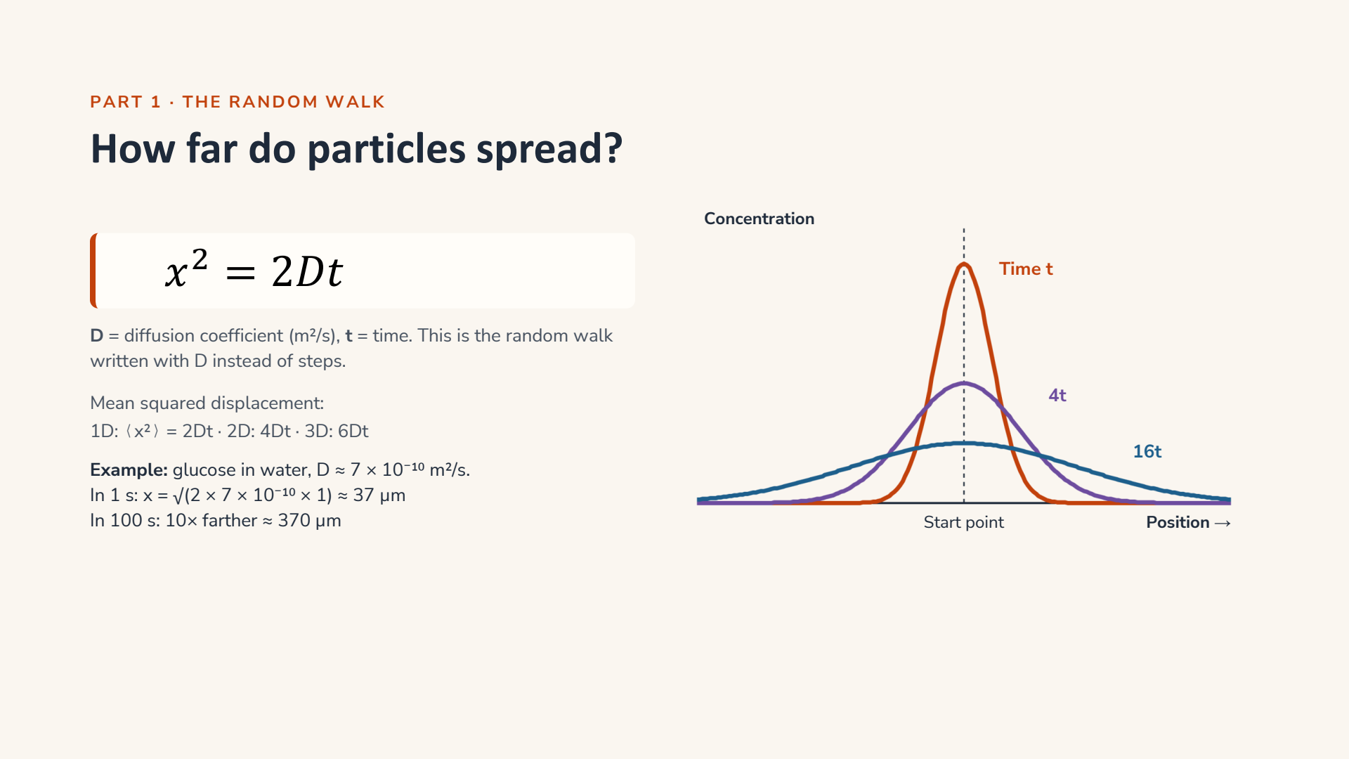 Spread of particles with time