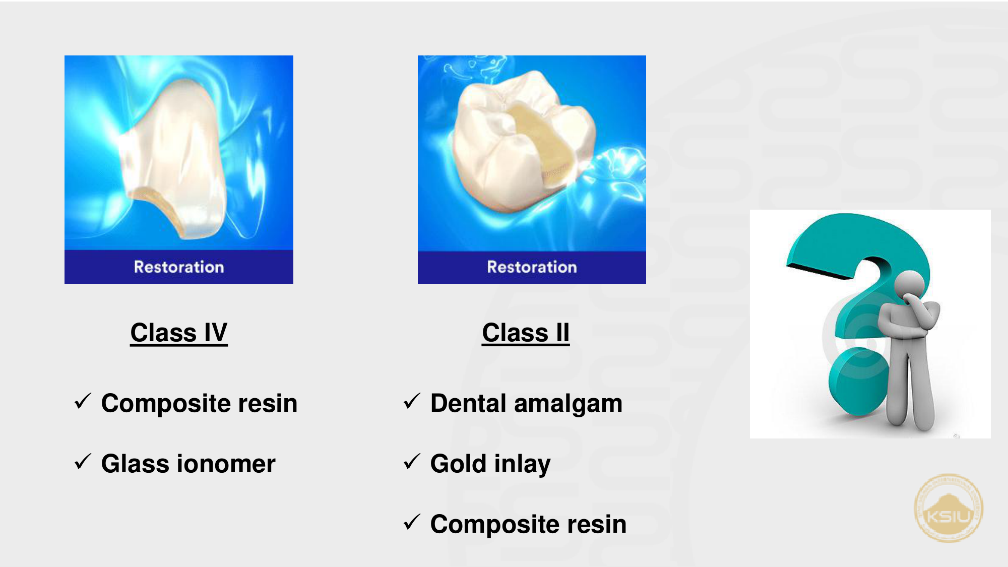 Restoration materials for caries classes